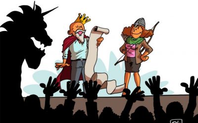 Sire Daniel et la Chevaleresse Cunegonde contre les têtes Ego et BoîteABobo